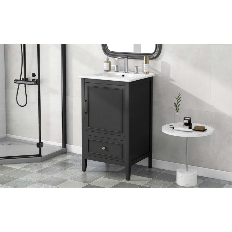 Meuble-lavabo de 20 po avec lavabo, armoire de salle de bain avec porte, tablette de porte et patins réglables, tiroir