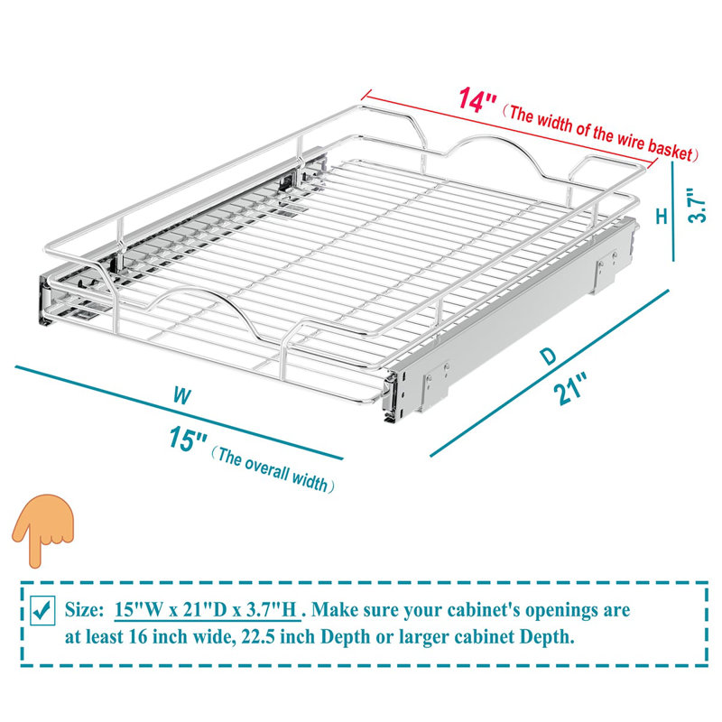 Panier à tiroirs pour armoires Miella, H 3,7 po x l 15 po x P 21 po