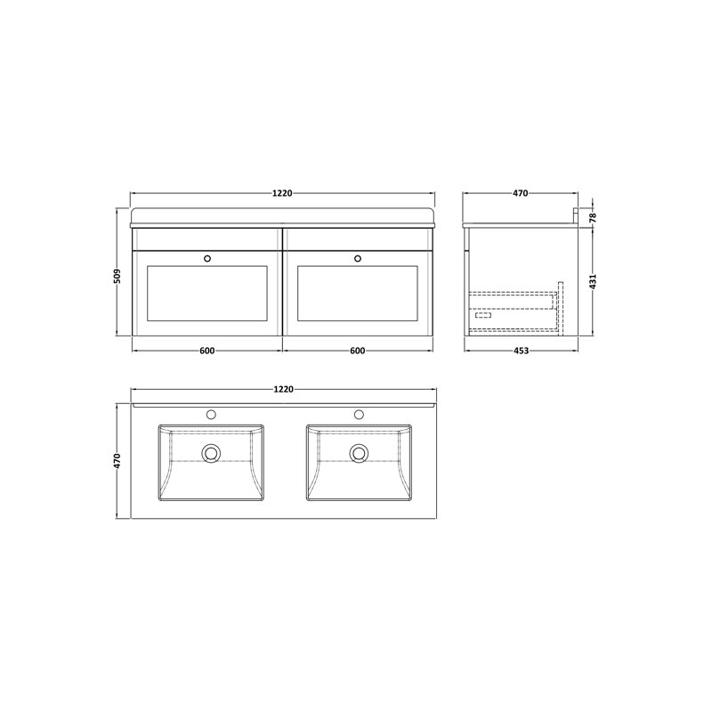 Classique 1220mm Double Bathroom Vanity with Drop In Vitreous China Basin, Satin Green