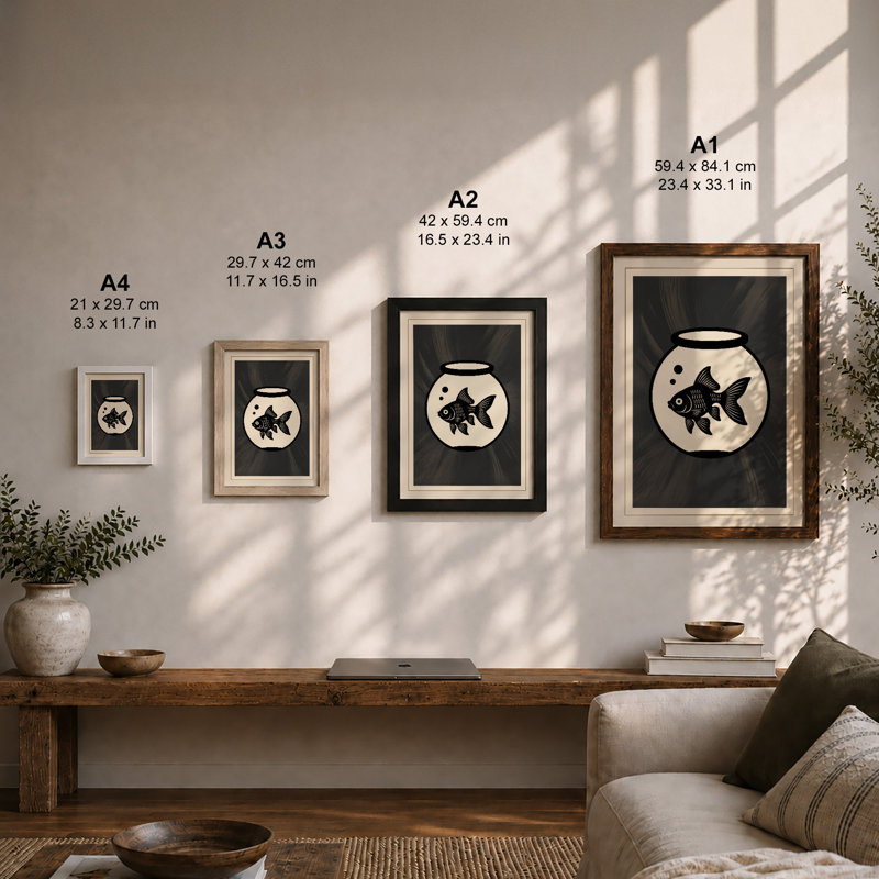 Goldfish in Glass Minimalist - Framed Print, A1 - 84.1 x 59.4 cm, White