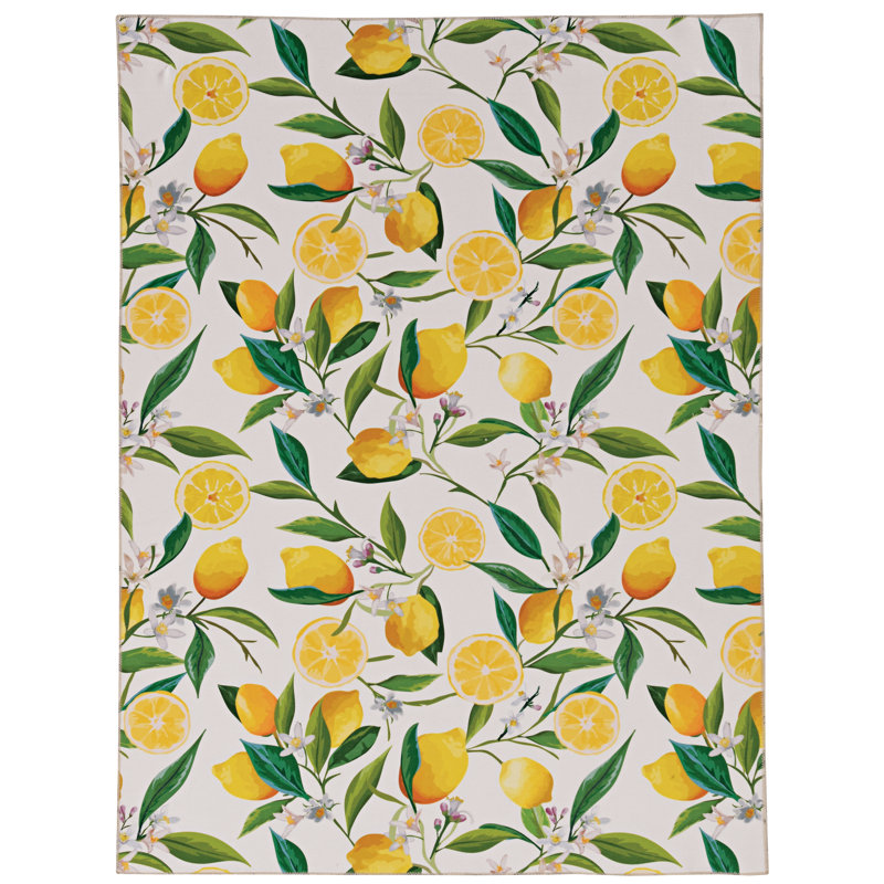 Madai Machine Washable Ivory and Yellow Area Rug, Rectangle 5' x 7'