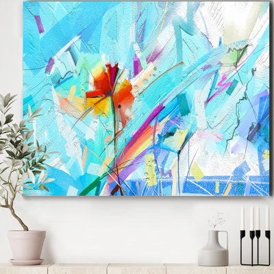 " Hand Brush Blue Flower On Turquoise Background " Painting Print