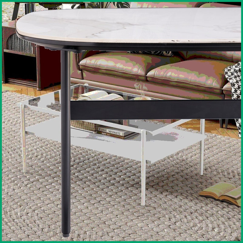Table basse moderne en céramique à poutre de roche pour salon, conception carrée basse spacieuse, facile à nettoyer et amp; Assembler