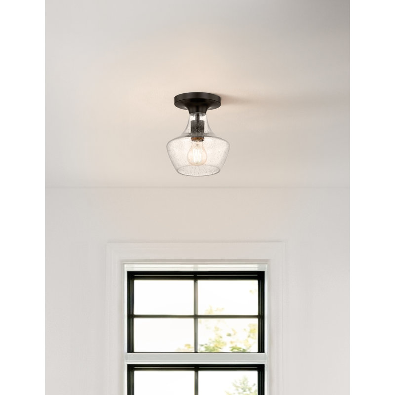 Fusion - Harlow Semi-Flush Seeded Glass Shade, Matte Black