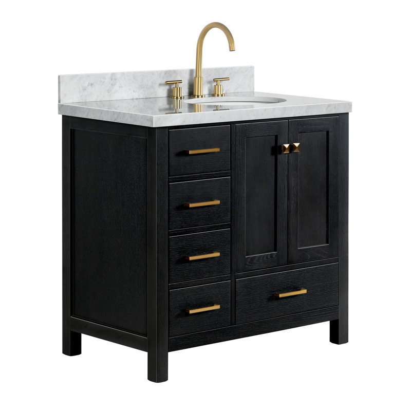 Cambridge 37'' W Single Vanity, Gray, Pure White Quartz, Rectangular