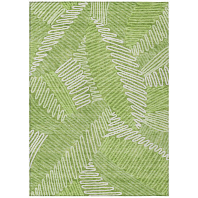 5' X 8' Lime Green And Ivory Floral Washable Indoor Outdoor Area Rug
