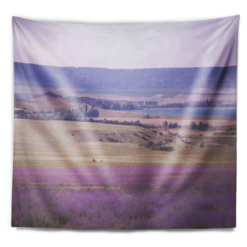 Tapisserie florale au coucher du soleil sur un champ, H 50 po x l 60 po
