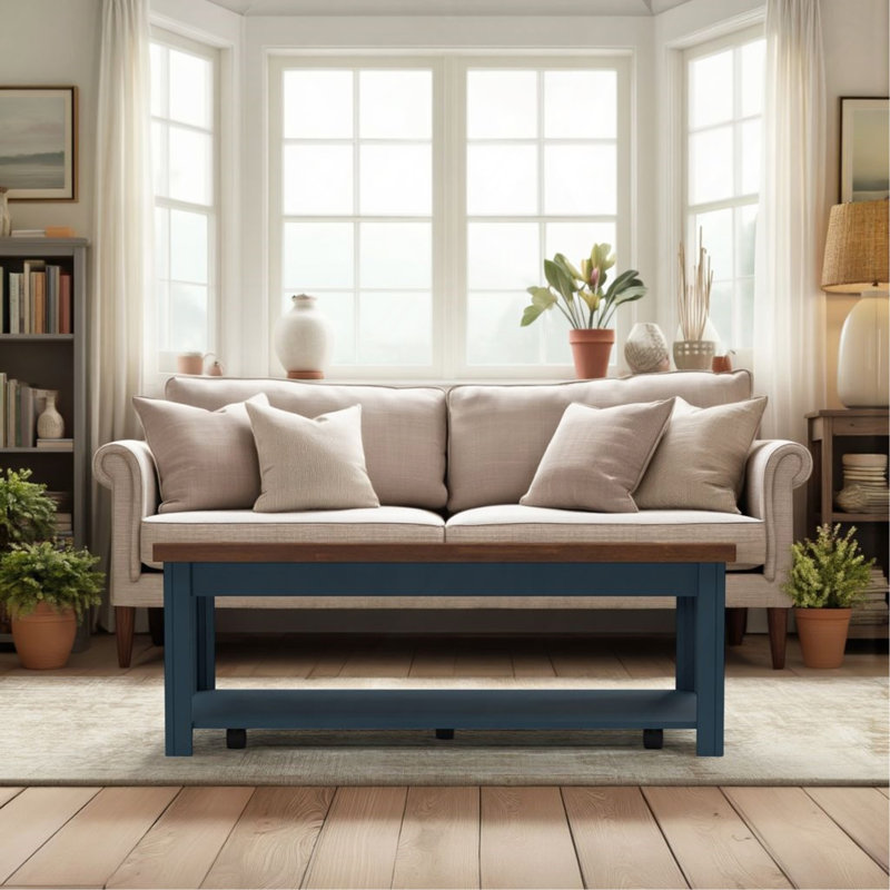 Table basse 48 po. Aucun assemblage requis. Finition denim bleue., Bleu