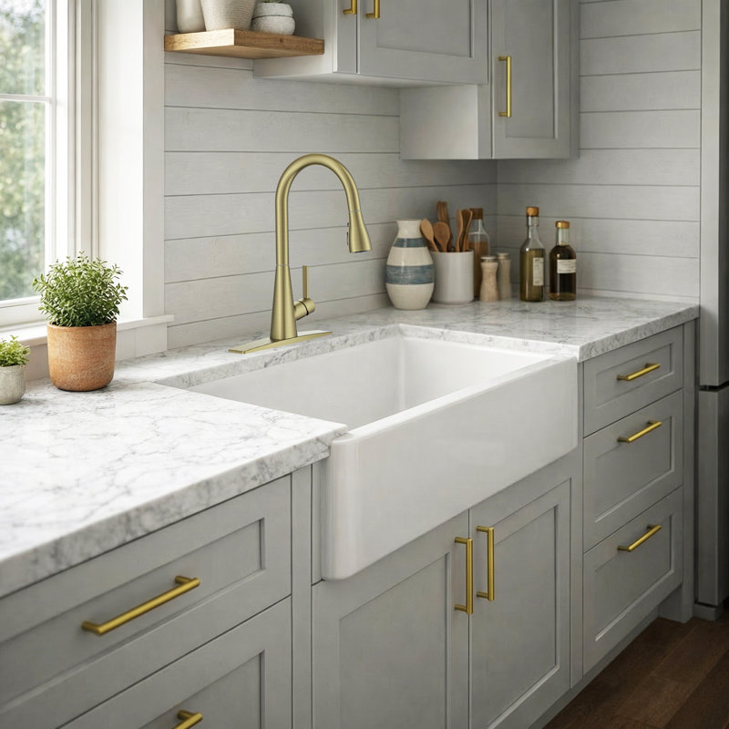 Pull Down Kitchen Faucet With Deck Plate, Without Soap Dispenser, Gold
