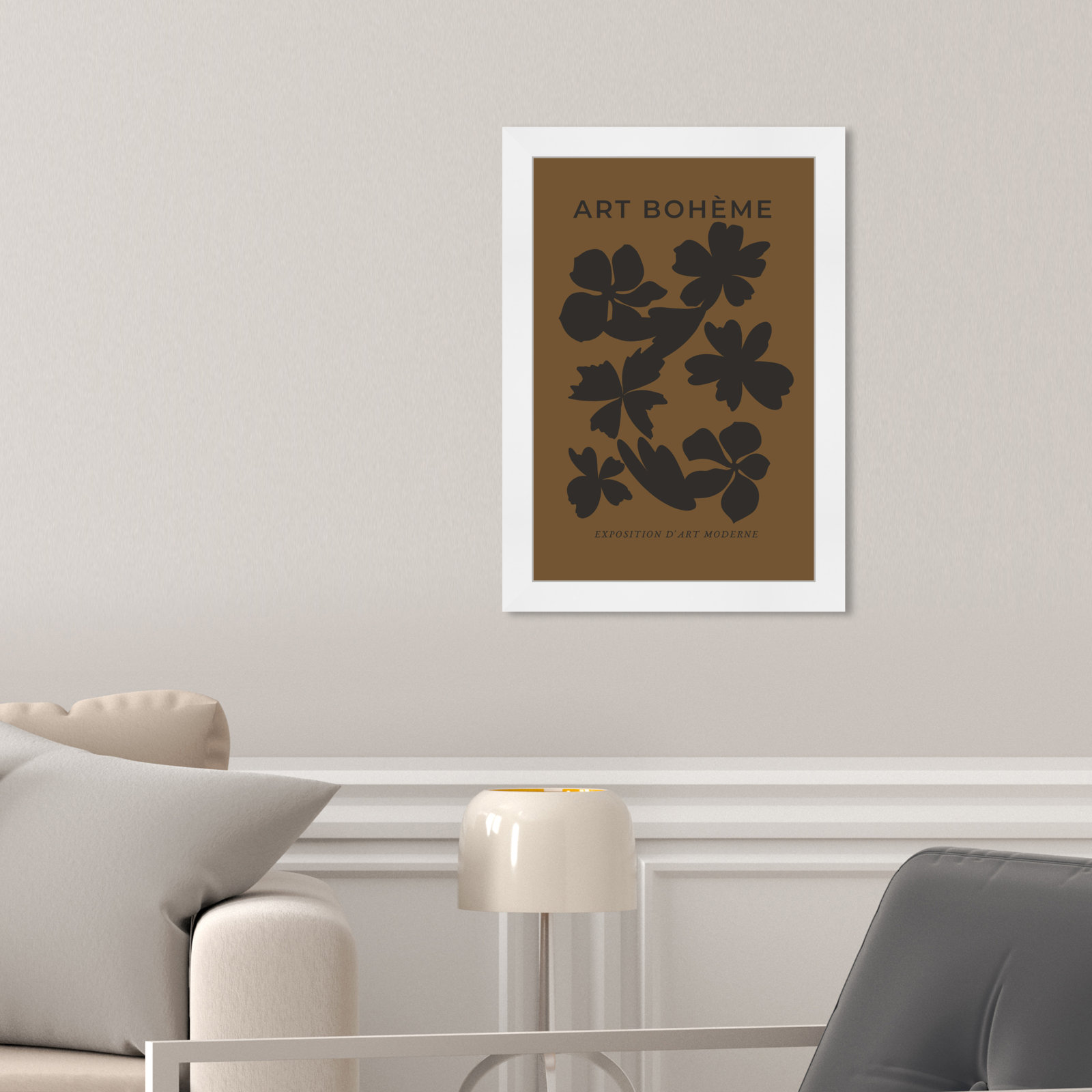 Minimal Black And Brown Floral Pattern by Oliver Gal, 17" H x 12" W, White