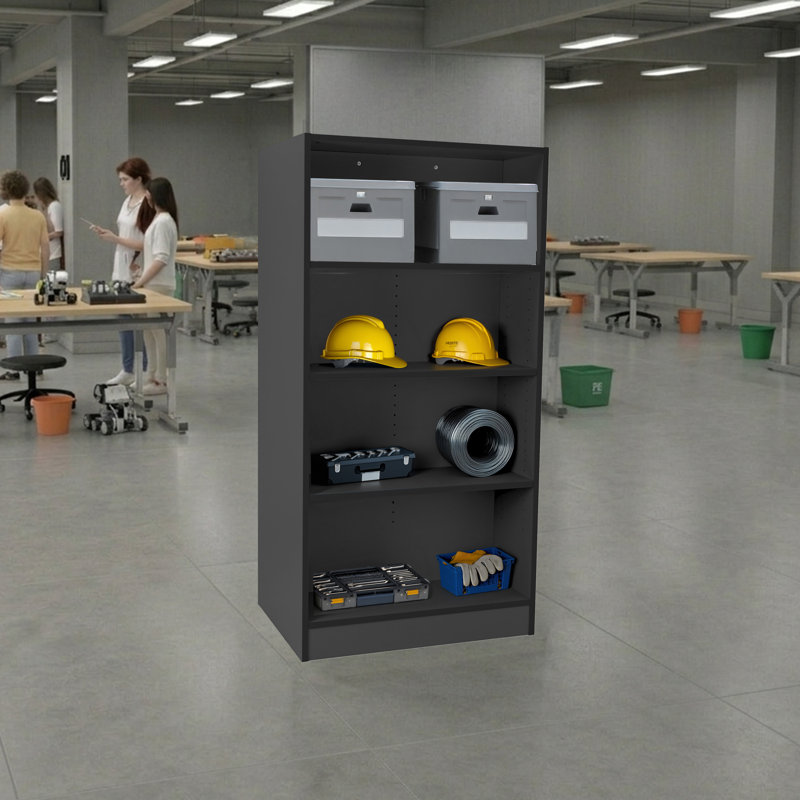 Bibliothèque en stratifié noir, 60" Tall, Double-Sided, 4-Shelf