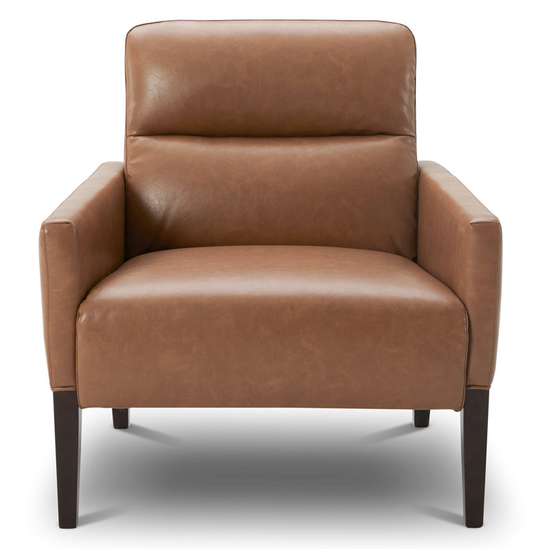 Chaise avec accoudoirs Katya, Similicuir brun selle