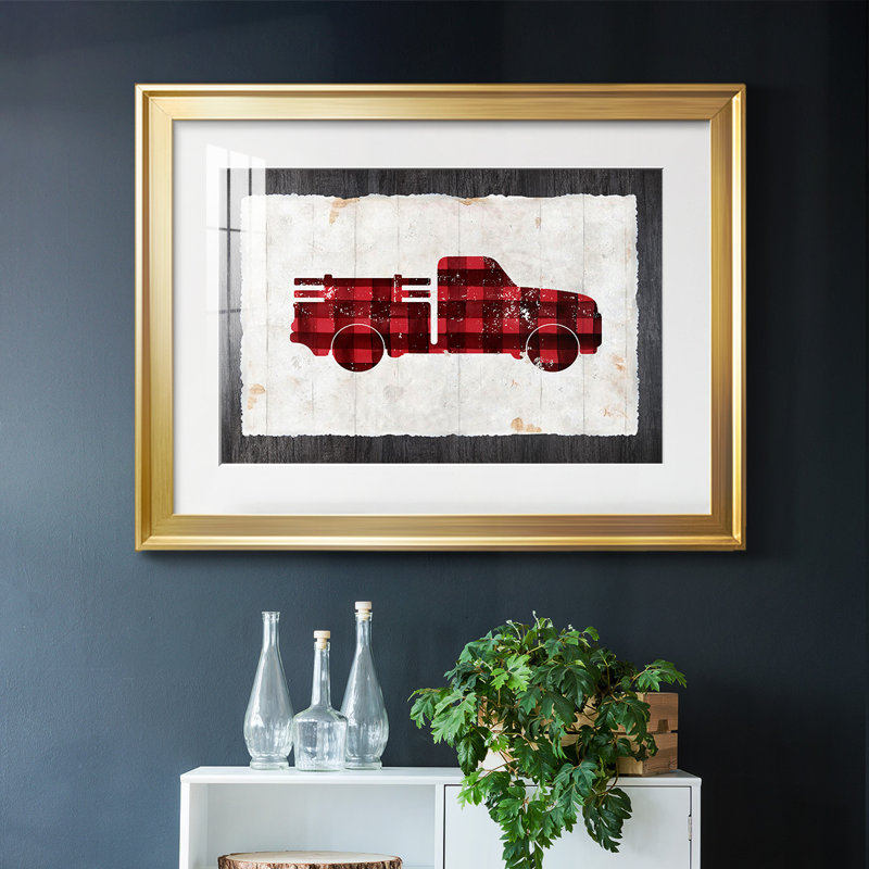 Camion à carreaux encadré sur papier, Or, H 30 po x l 44 po x P 1,5 po