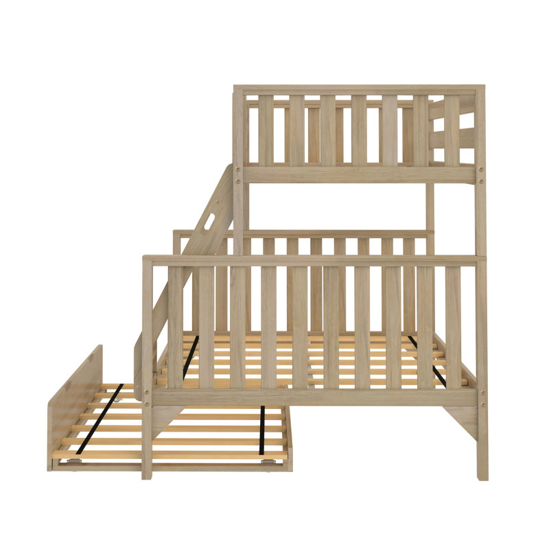Brubaker Single Over Double Solid Wood Bunk Bed with Trundle Bed, Blonde