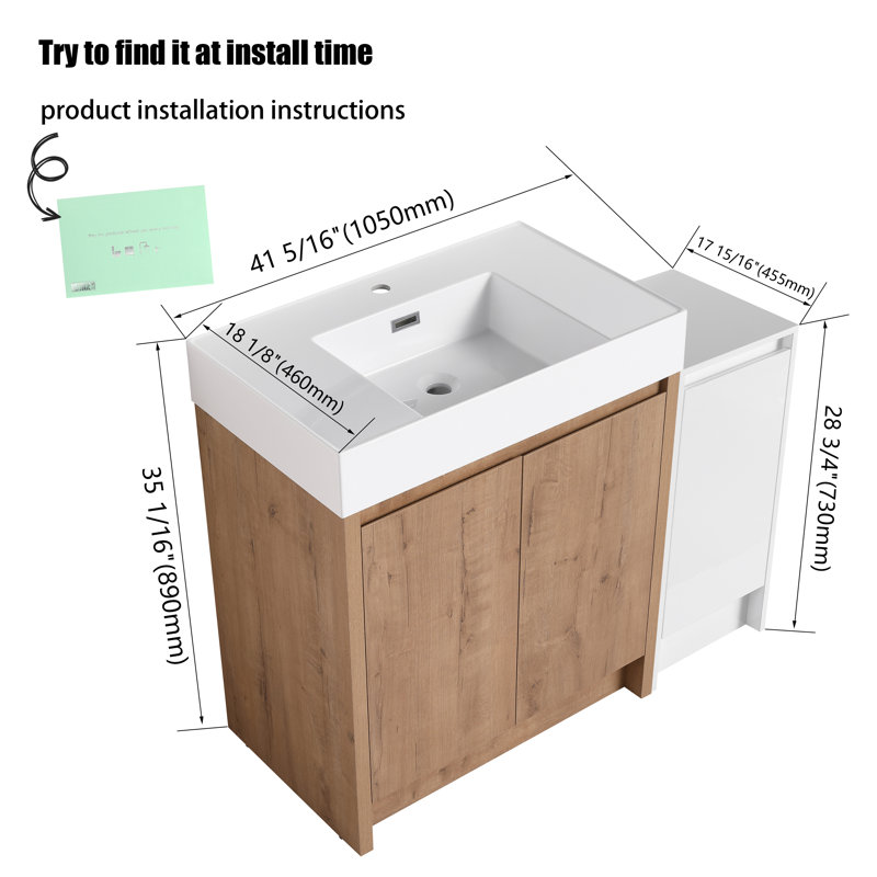 Meuble-lavabo sur pied simple 42 po avec 3 portes, meuble-lavabo en résine et armoire de rangement