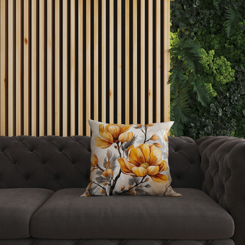 Vibrant Orange and Gray Floral Reversible Throw Pillow