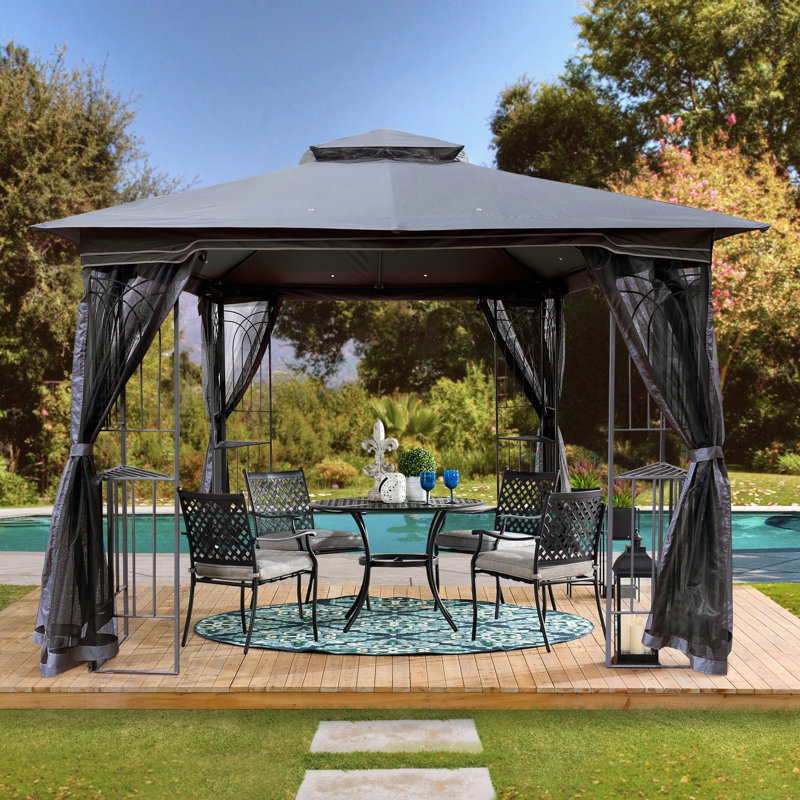 10X10 Ft Outdoor Gazebo, Ventilated Double Roof & Detachable Mosquito Net, Gray