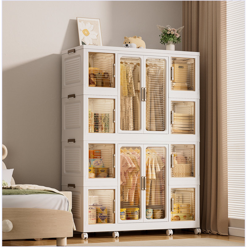 Portable Wardrobe Closet Storage Organizer For Clothes,Clothes Dresser,12 Magnetic Doors-12 Cubes & 2 Hanging Rod,16 Pcs Hangers