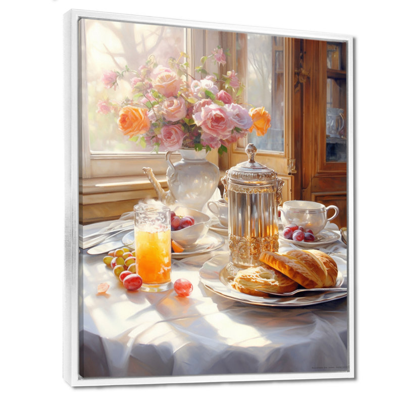Latrivia Food, petit déjeuner douillet, art mural sur toile, H 40 po x l 30 po x P 1,5 po, Cadre flottant blanc