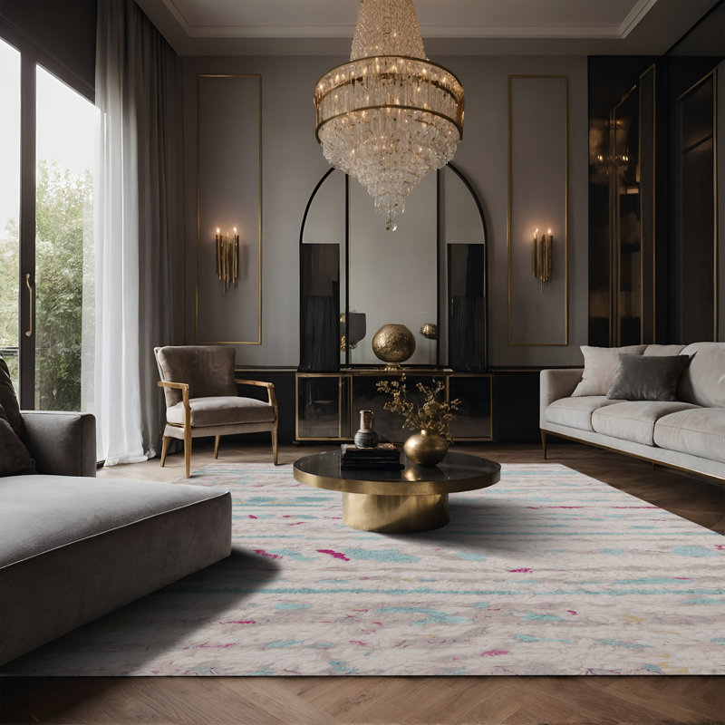 Tapis gris soyeux et moelleux, Rectangulaire 3 pi x 5 pi