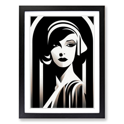 Art Deco Woman Line - Single Picture Frame Print on Wood