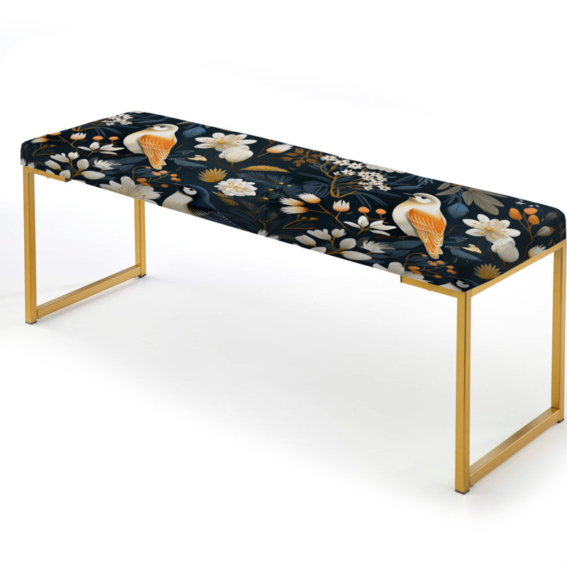 Blooming Scandinavian Bird Elegance - Banc rembourré floral doré