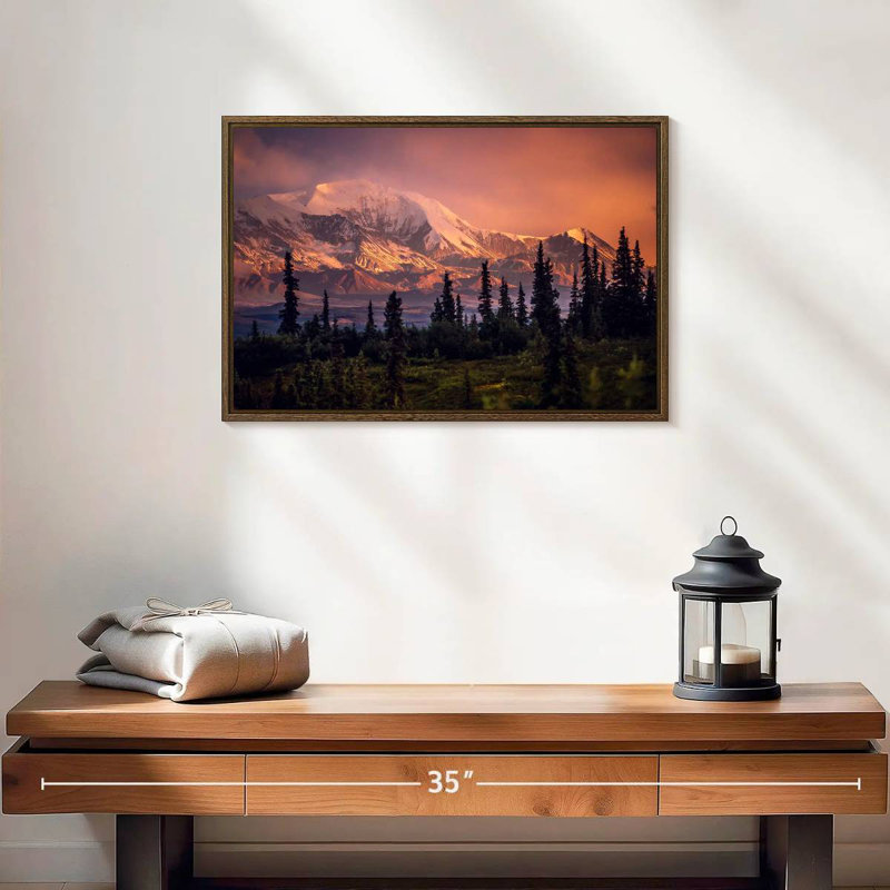 Denali et forêt Denali, 19 po x 13 po, Cadre flottant noyer