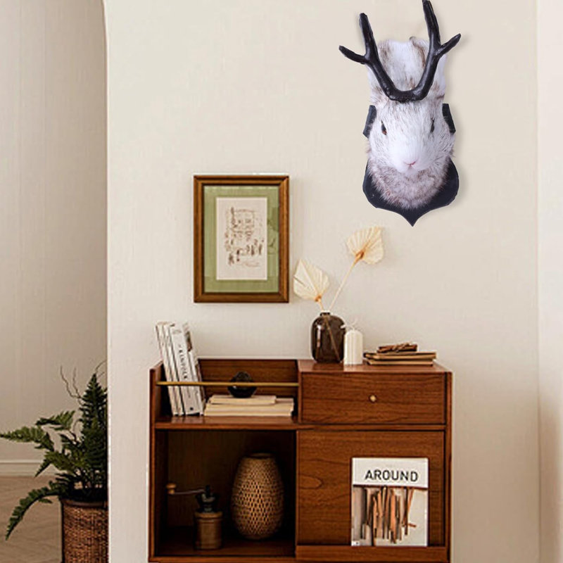 Wall Mount, Easter Bunny Wall Decor Animal Head Wall Decor,Rabbit Head Antlers Easter Decorations Mount Wall Sculpture for Home Wall Art