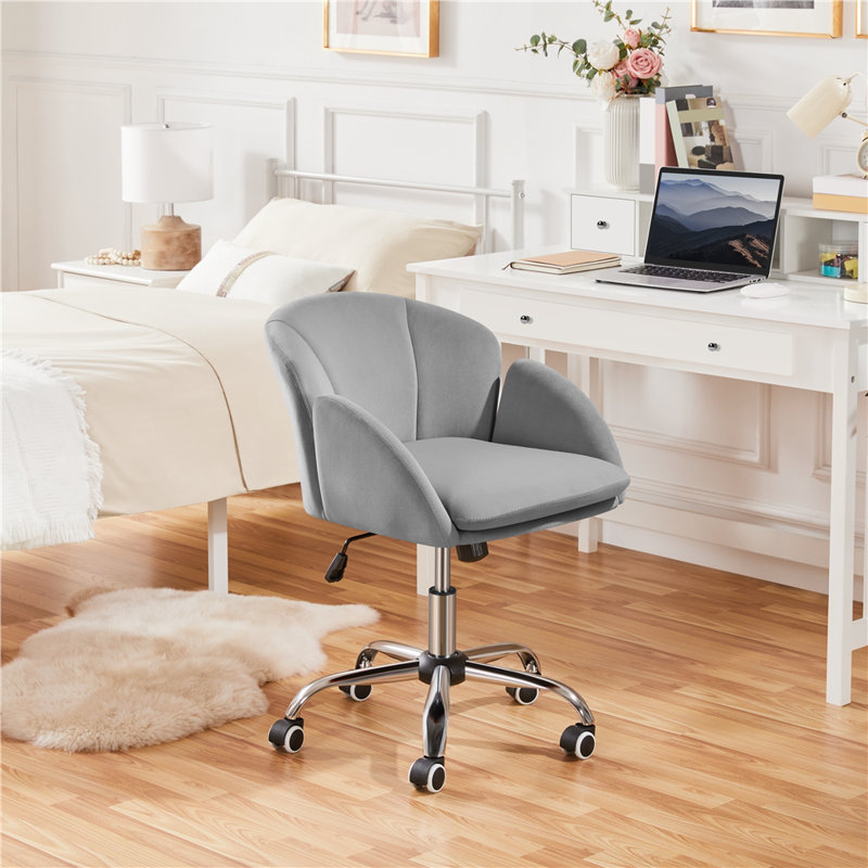 Desk Chair With Petal-shaped Backrest, Light Grey Velvet