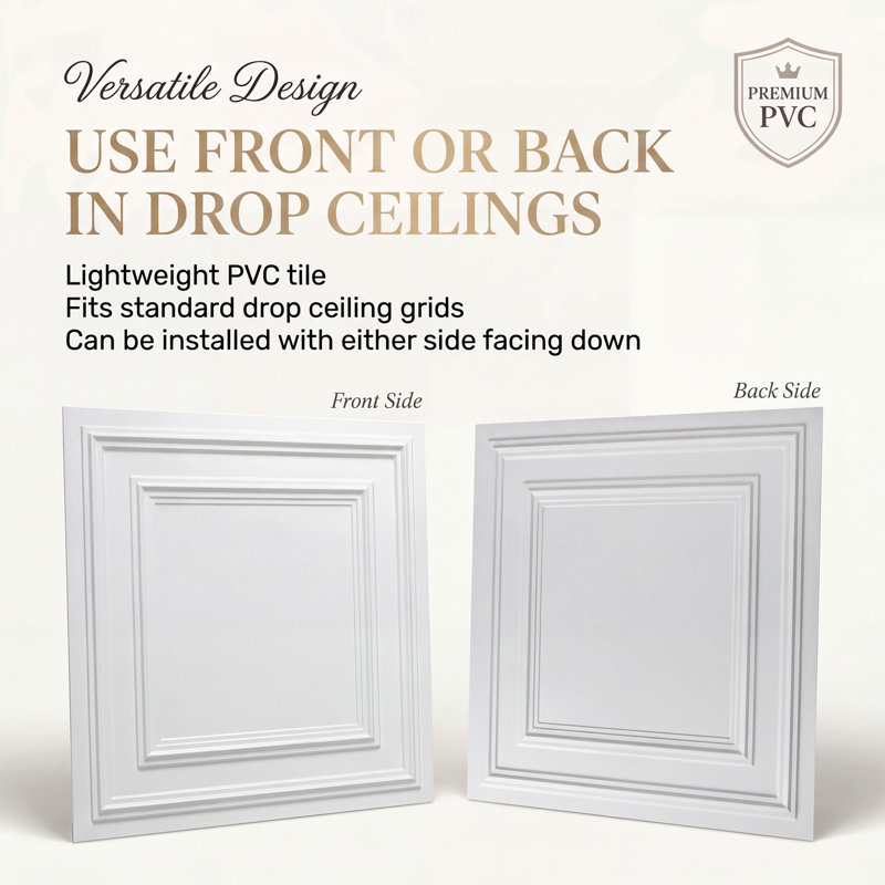 Tuile de plafond économique en PVC blanc, L 24 po x L 24 po, Blanc