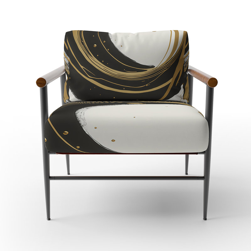 Fauteuil rembourré moderne, noir, argent et or, Noir, noir, noir, noir