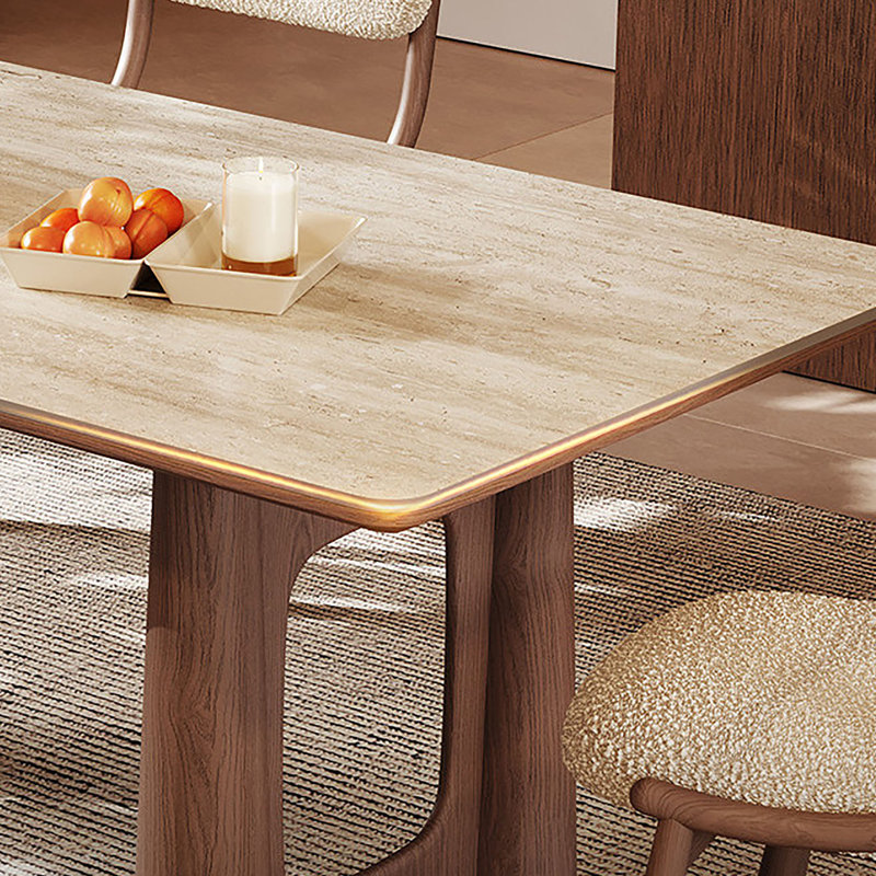 Mid-Century Modern Solid Wood Dining Table, 7 Pieces: Table, 6 Chairs, 29.5" H x 70.9" W x 31.5" D