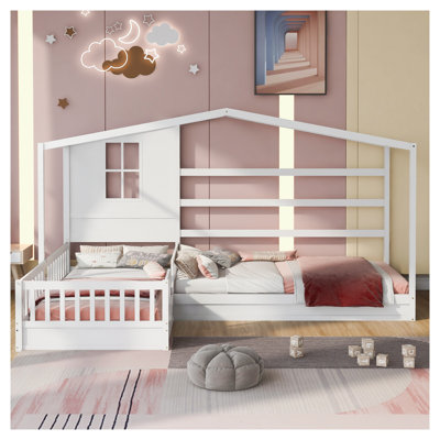 Lit superposé en bois massif blanc Wood House Bed