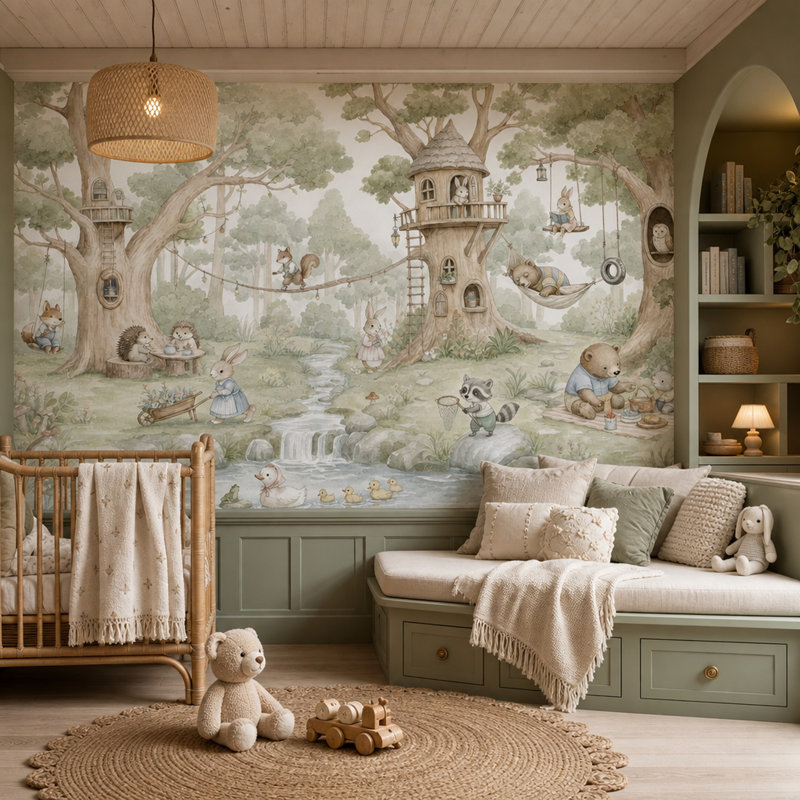 Panneau mural Treehouse, Non tissé, 160 po x 108 po