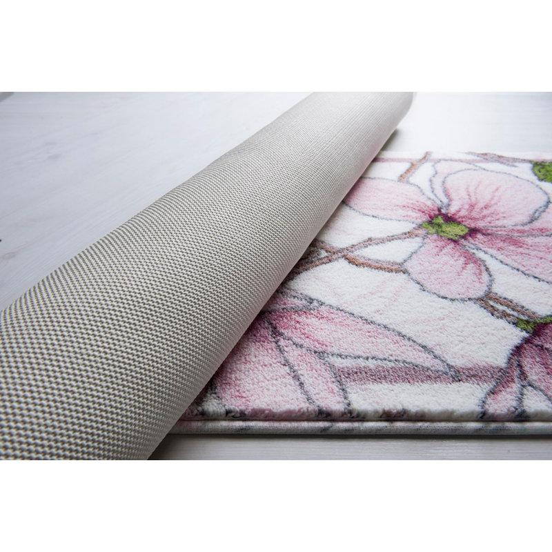 Tapis de bain Luci, Blanc / rose / vert