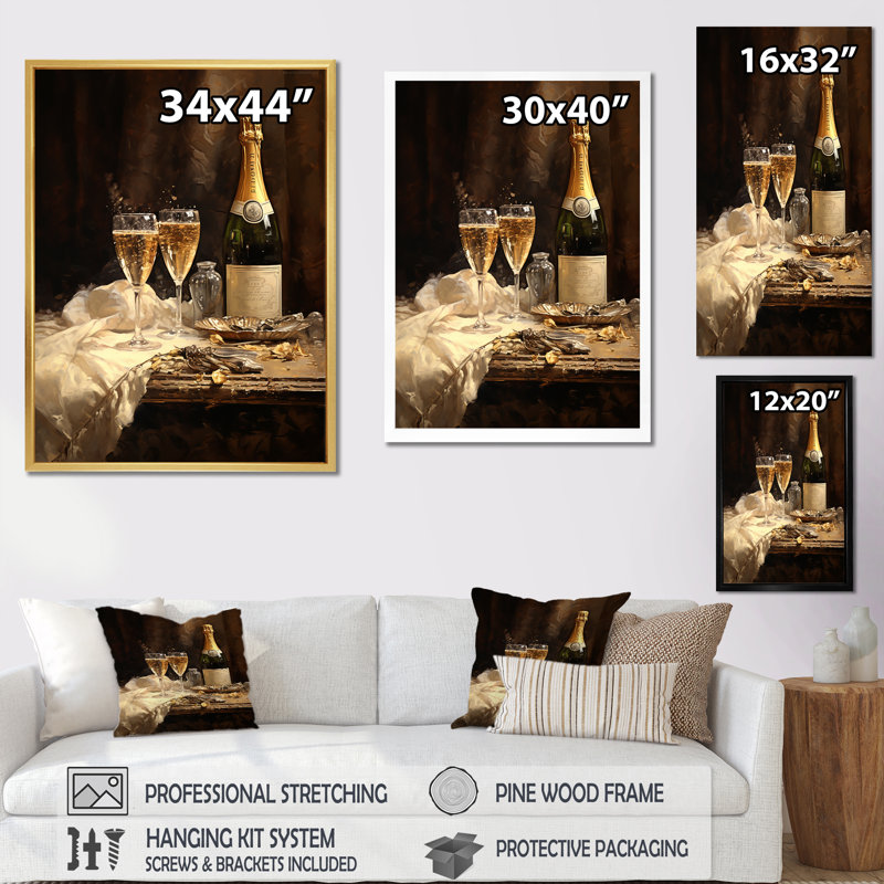 Cellars Silence Champagne Bottle - Art mural sur toile vin et champagne, Cadre flottant noir, H 32 po x l 24 po x P 1 po