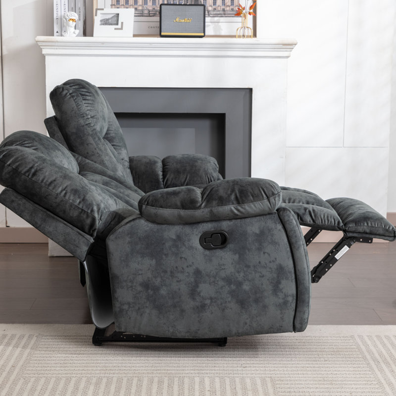Kellogg 3-Piece Reclining Living Room Set With Microsuede Upholstery, Charcoal Gray