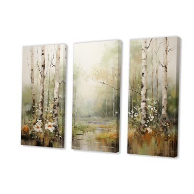 «Minimalisme des bois de la forêt II», reproduction sur toile 3 pièces