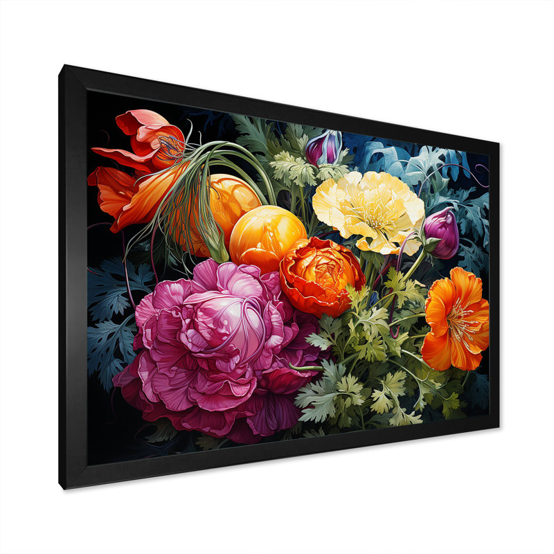 Décoration murale fantaisiste - Fleurs, H 12 po x l 20 po x P 1 po, Cadre simple noir