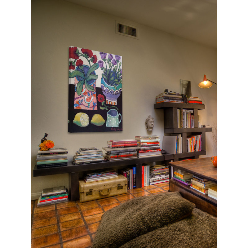 «Flowers Happy Still Life With Lemon» par Holly Wojahn, reproduction sur toile tendue, H 10 po x l 16 po x P 1,5 po