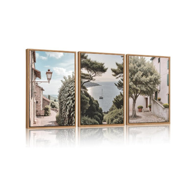 Neutral Cityscape Gallery Framed Wall Art Set, 40 x 30 cm 3 Piece Landscape Canvas Artwork
