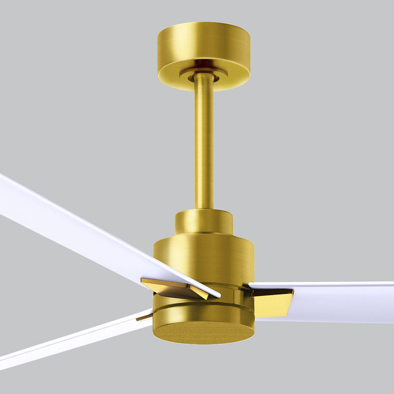 Alessandra Outdoor Downrod Ceiling Fan, Matte White, Brushed Brass