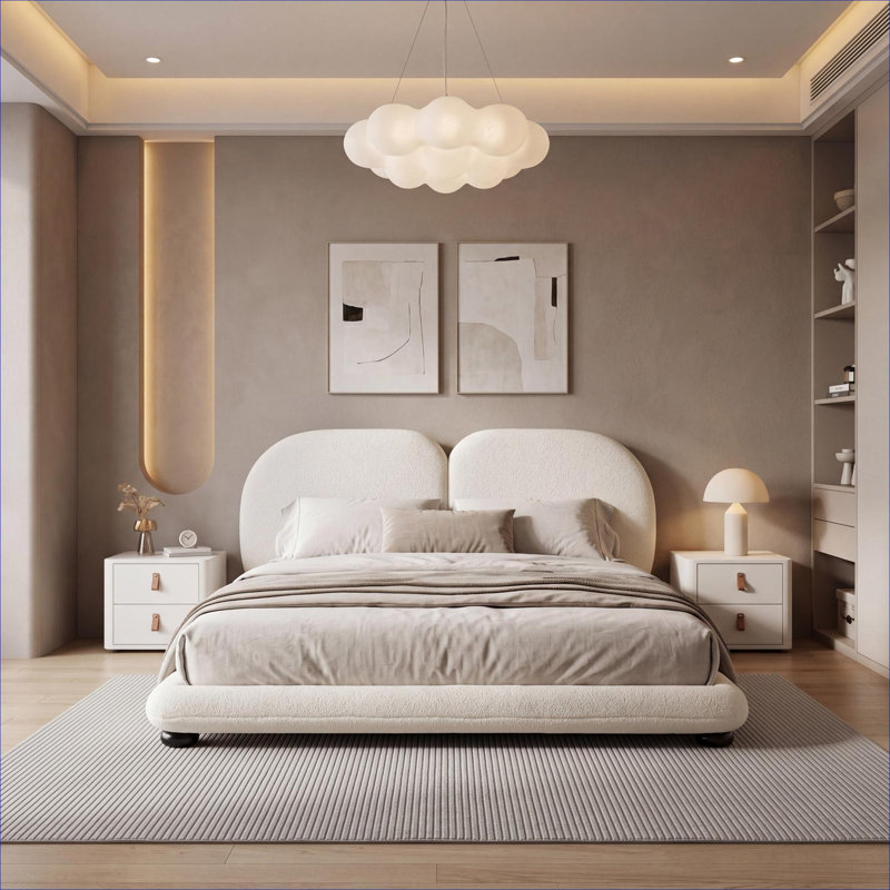Grand lit plateforme en molleton rembourré en molleton doux, support robuste de 800 lb pour la chambre à coucher