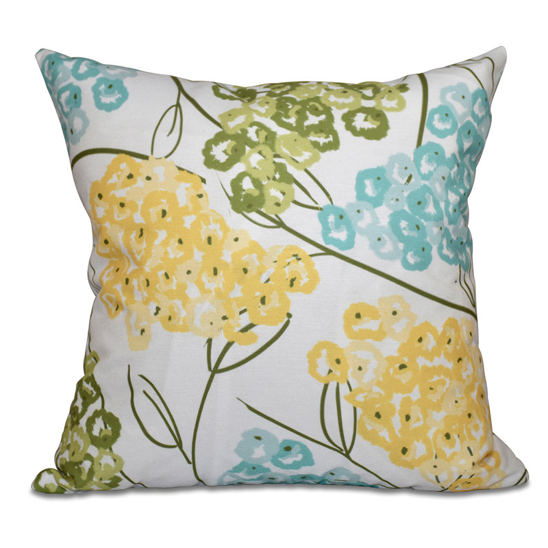 Beach Vacation Hydrangeas Outdoor Square Pillow Cover and Insert, Yellow, 18" H x 18" W