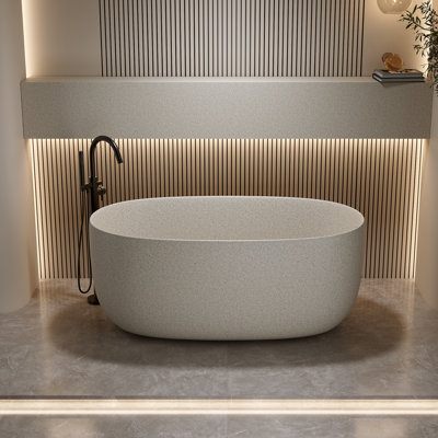 47 in. x 25.6 in. Freestanding Solid Surface Soaking Bathtub with Overflow and Pop-Up Drain