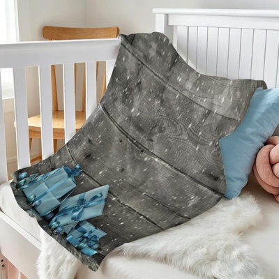 Blue Ultra Soft Flannel Fleece Throw Blanket,Grey Wooden Single-Sided Print