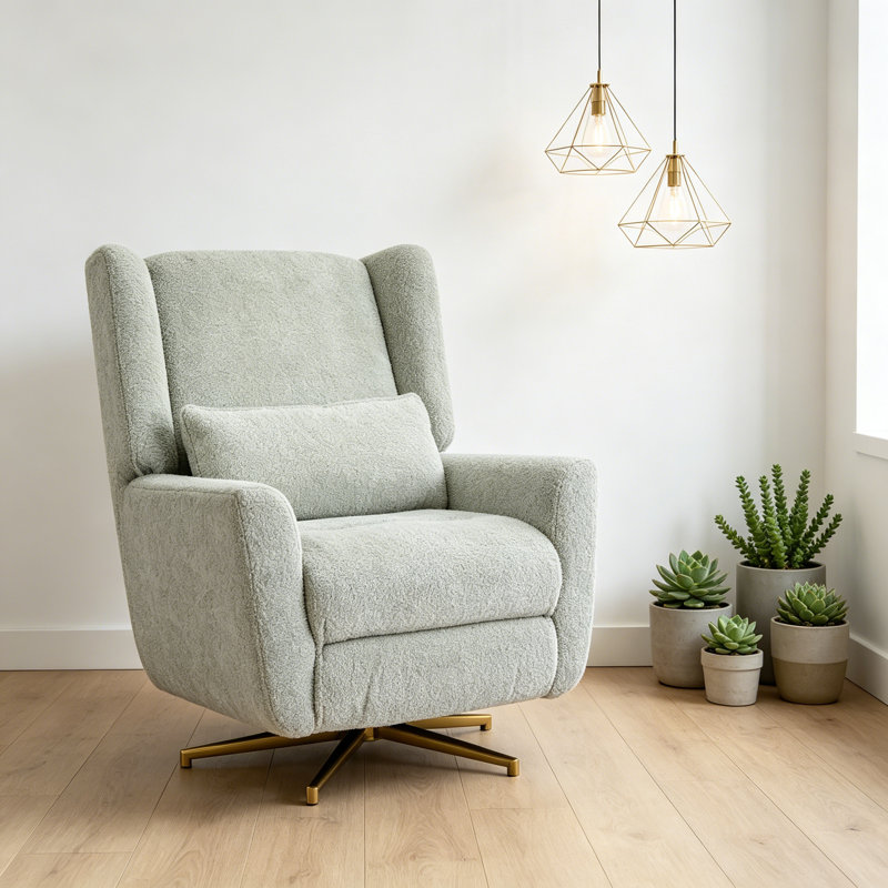 Power Recliner Chair Swivel,Upholstered 360° Swivel Recliner With Gold 5 Star Base, Green