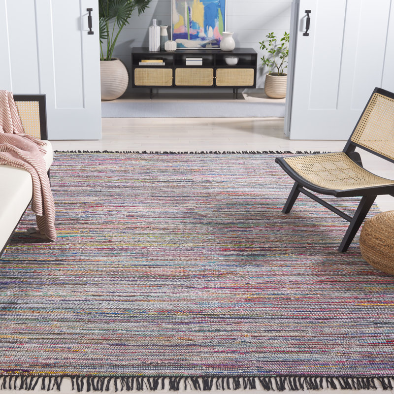 Karlhans Hand Woven Denim/Cotton Rug in Black/Pink, Rectangle 8' x 10'