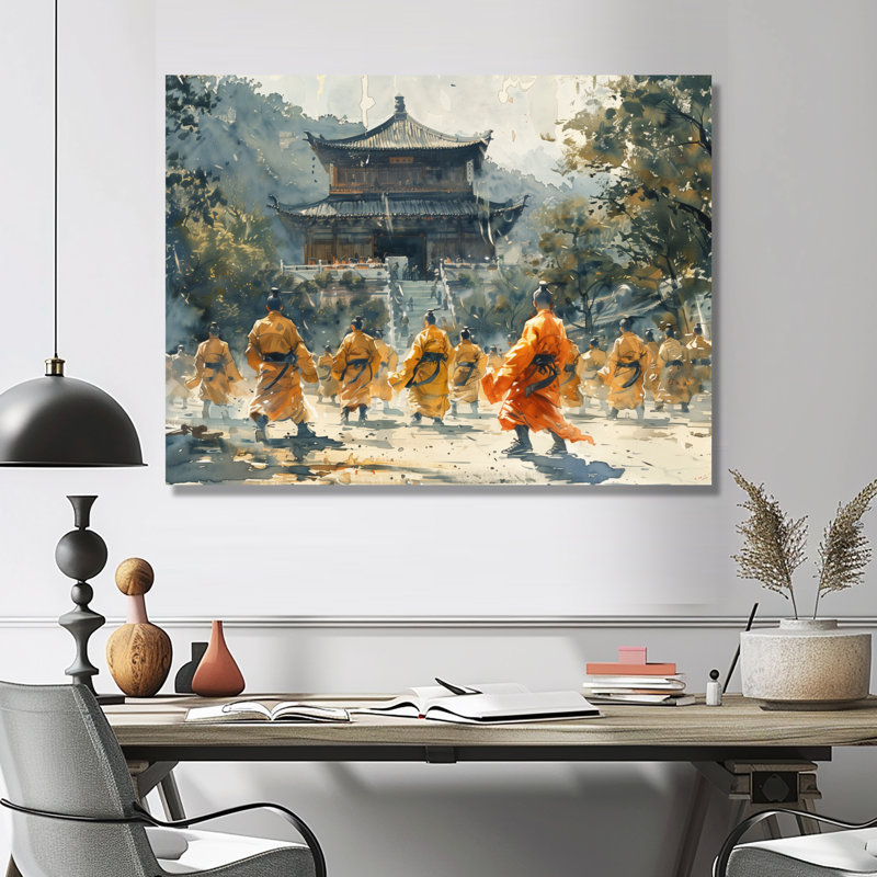 Arts martiaux au temple Shaolin II - décoration murale arts martiaux, Toile tendue, H 30 po x l 40 po x P 1,5 po