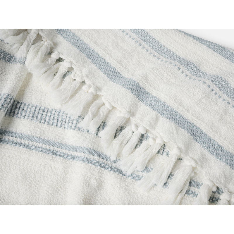 Bonita Organic Flatweave Throw Blanket, Soft White/Pacific Blue